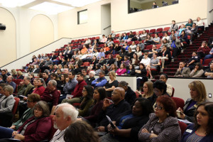 Staff and faculty listened to President Matson Jan. 16 at Spring Convocation 2016 in the Central Academic Auditorium. Photo by Amanda Lozano