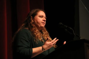 Dr. Corinna Ross, president of Faculty Senate, spoke of future proposals. Photo by Amanda Lozano.