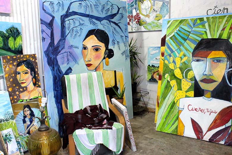 Cruz Ortiz doesn’t only do screenprinting he also paints. Snake Hawk Press has a room filled with canvases he’s painted.